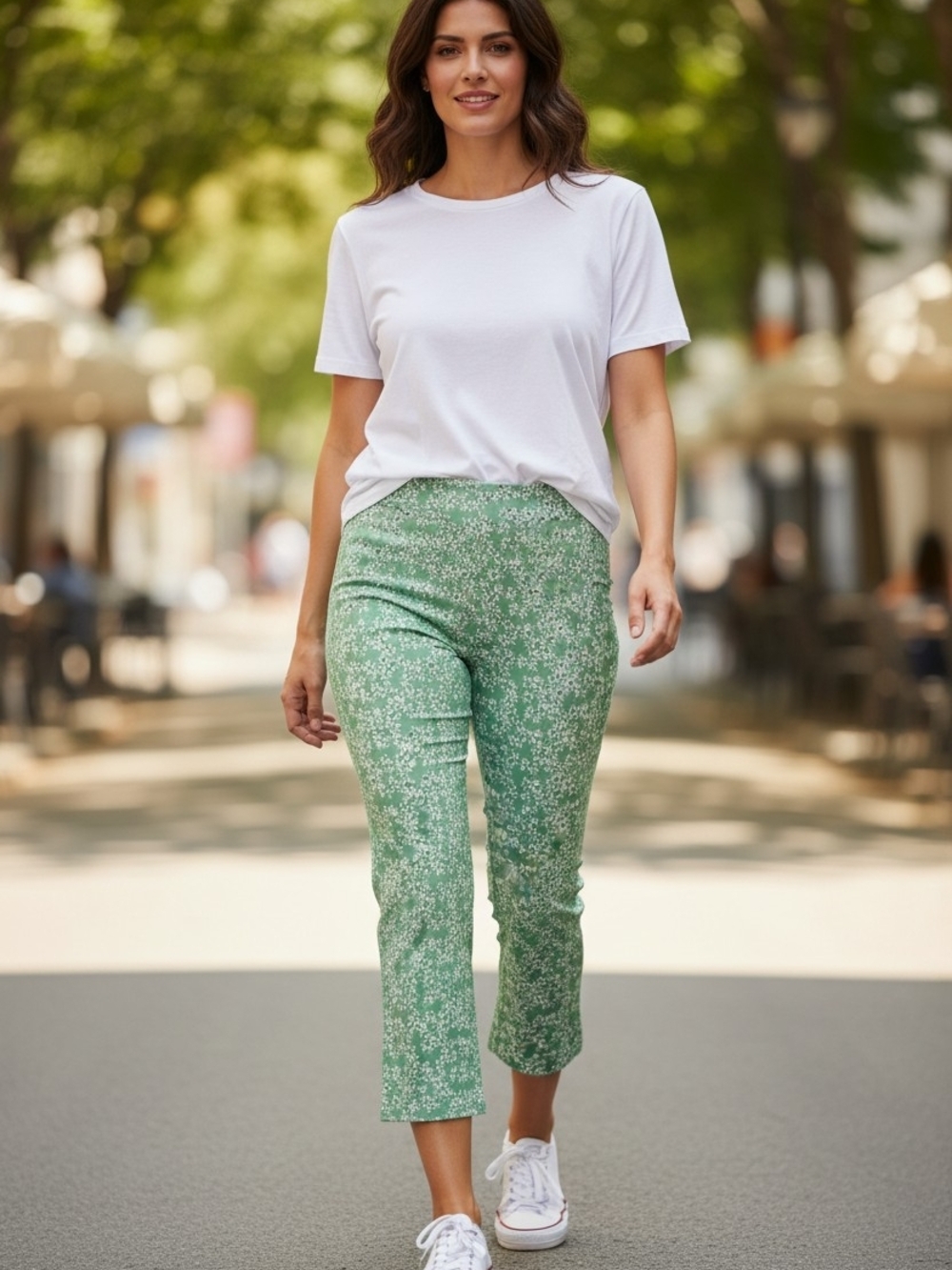 Jules & Leopold Green Floral Cropped Pull-On Pants